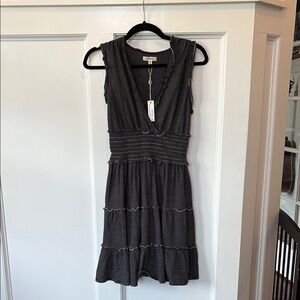 Max Studio Black and White Ruched Tiered Sundress